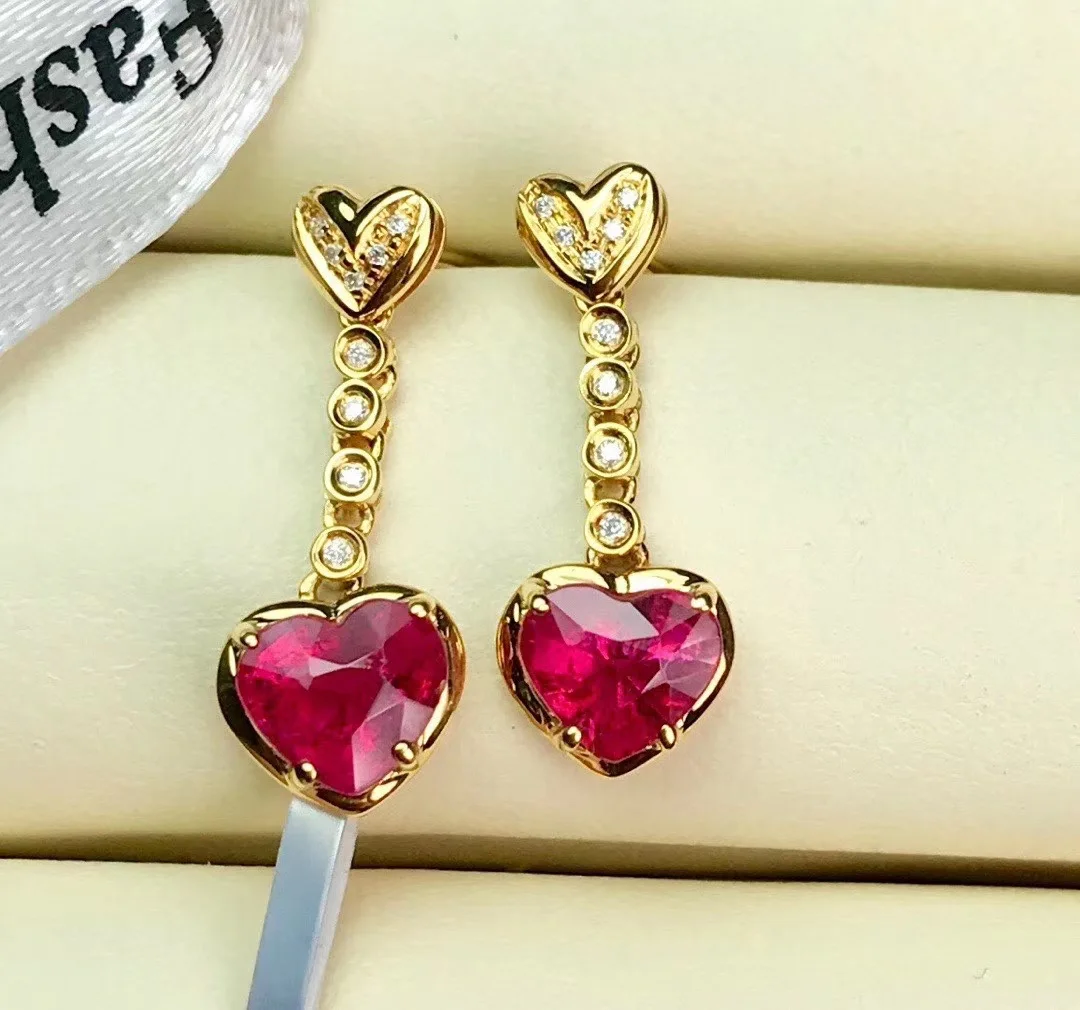 

QTT Cute Cherry Earrings Heart Zircon Stone Dangle Earrings Women's Fashion Long Earrings Gold Wedding Accessories