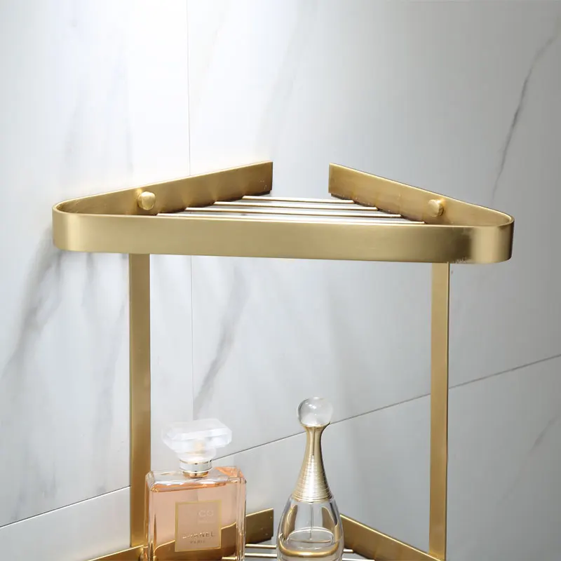 Corner Shelf Brass Bathroom Shower Rack Brushed Gold Bath Shower Shelf Bath Shower Caddy Rack Holder Wall Mounted Bathroom shelf