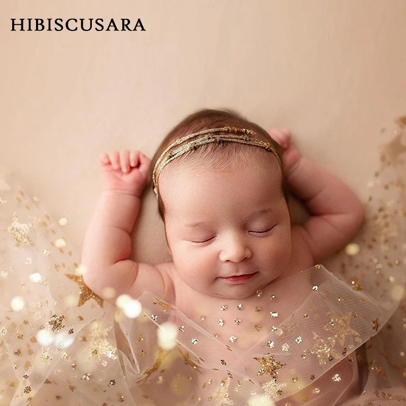 40*160cm New Arrival Baby Tulle Photography Wraps Gold Silver Stars Sequined Infant Wrap Swaddle Gauze Photo Props