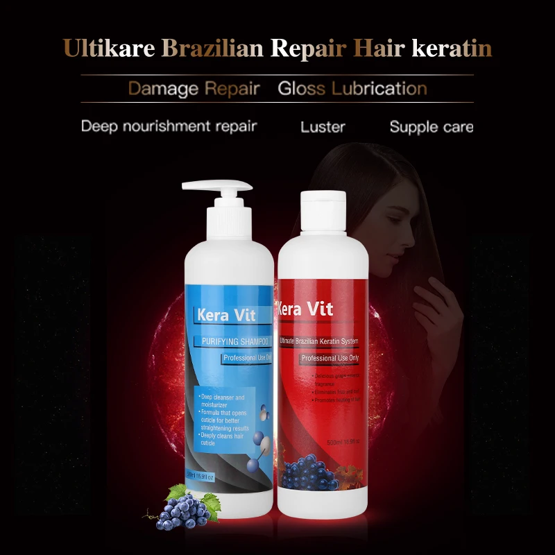 500ml Keravit Brazilian Professional Straightening Keratin Straight Hair Treatment+Purifying Shampoo Hair Care Set