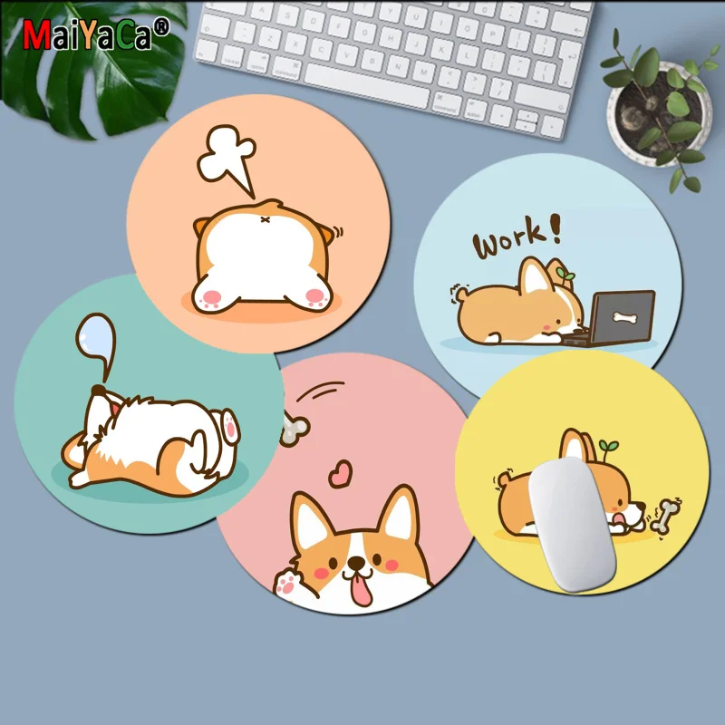 

Maiyaca Welsh Corgi Lovely Animal Kids Customized laptop Gaming round mouse pad Anti-Slip Laptop PC Mice Pad Mat gaming Mousepad