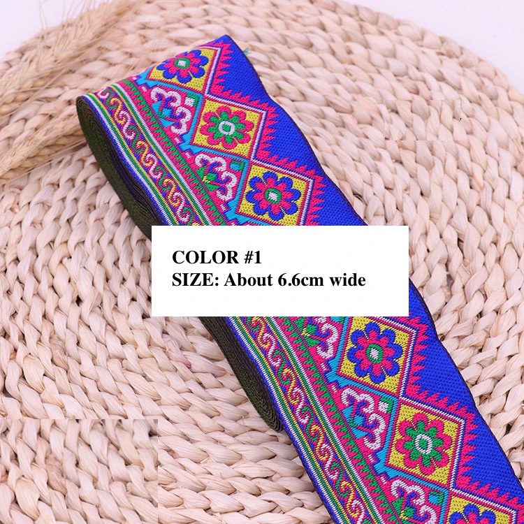 3yard Hmong Geometry Embroidery Africa Jacquard Webbing Ethnic Lace Trim 6.6cm Ribbon Tribal Tibet Boho Dress Home Textile Decor