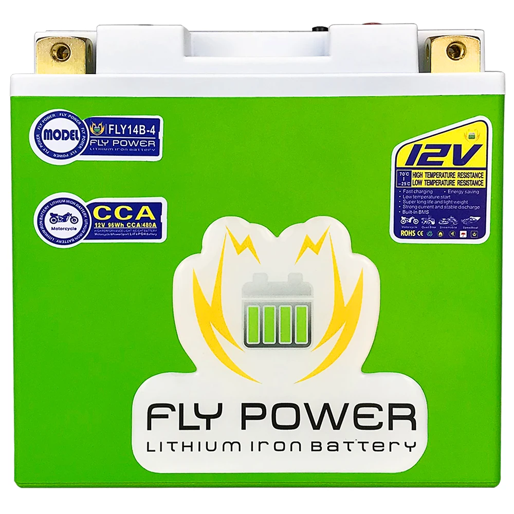 FLY14B-4 12V 96Wh CCA 480A Motorcycle LiFePO4 Start Battery BMS Lithium Scooter Batteries ATV Replaces YT14B-BS YT14B-4 UT14B-BS