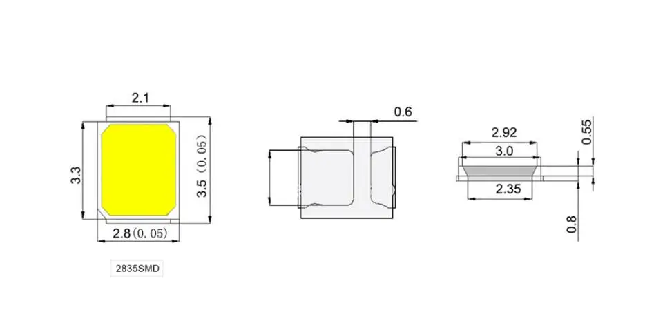 200PCS/LOT 2835 SMD Pure White / Natural White / Warm White / Cool White LED 23-25LM Bright Lamp Beads Light Emitting Diode