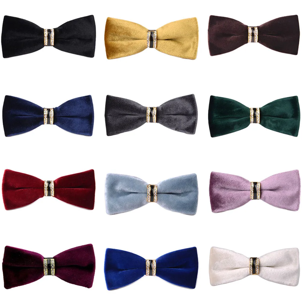 

Men Solid Color Pre-tied Velvet Crystal Wedding Party Bowtie Tuxedo Bow Tie BWTQN0302