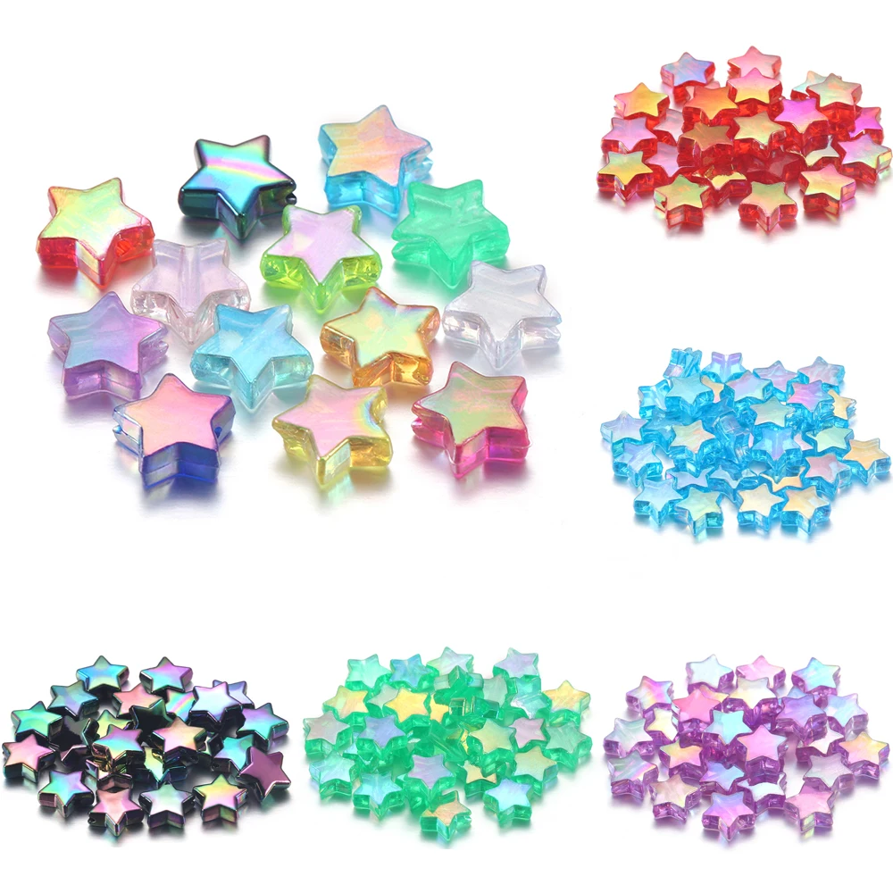 100pcs Acrylic Spacer Loose Beads Five-pointed StarTransparent Rainbow Color Beads For Jewelry Making Needlework Accessories