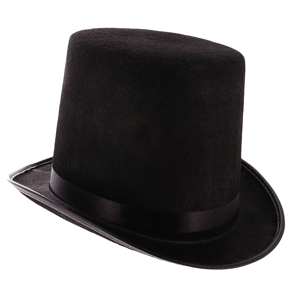 Black Polyester Felt Satin Top Hat Magician Hat - Ringmaster Hat Party Costume Accessories One Size Fits Most Adult