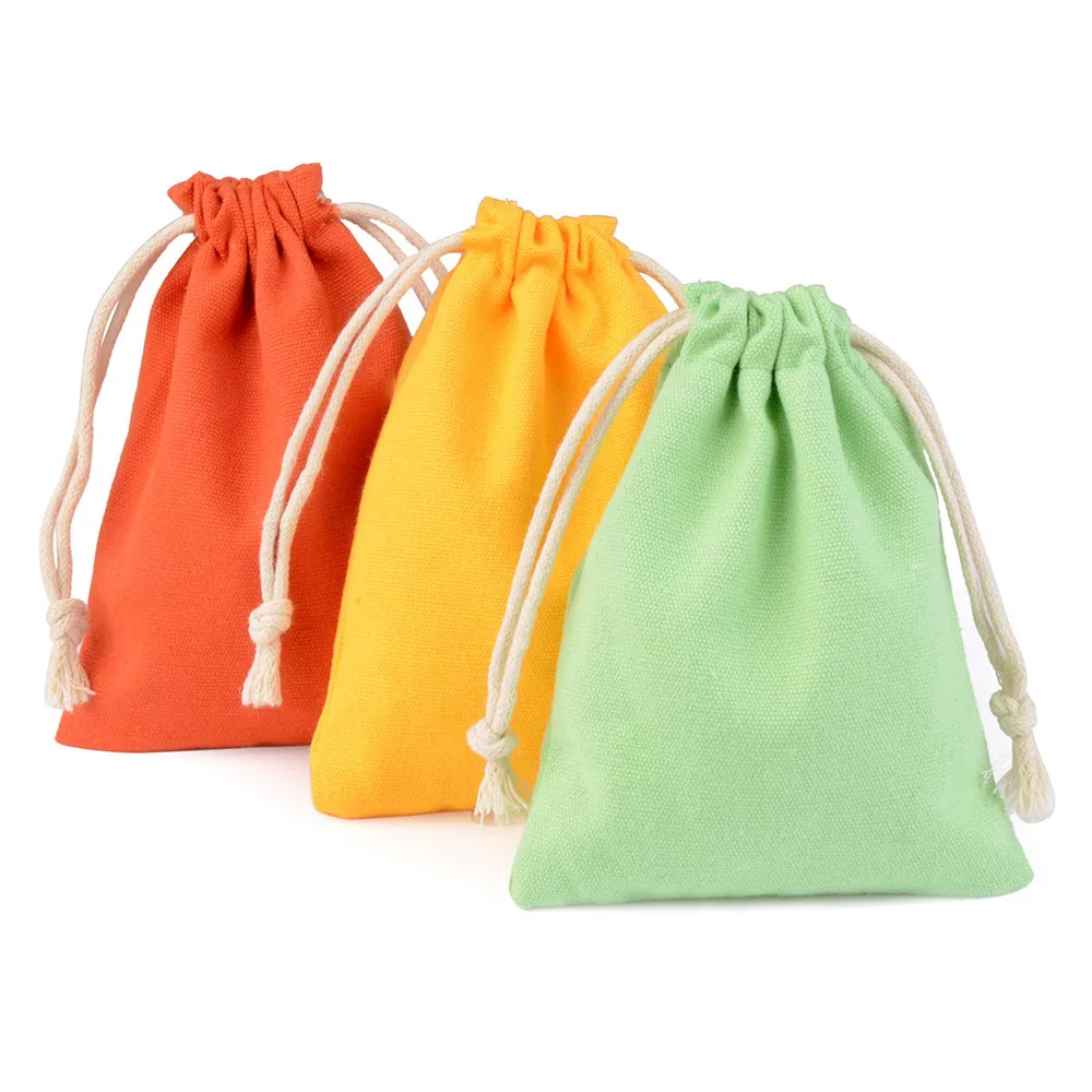 10pcs/lot Natural Cotton Bags 8 Colors For Selection Fit For Wedding Gift Candy Small Pouch Eyelashes Makeup Drawstring Sachet