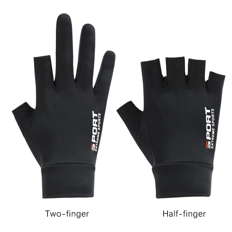 Gloves Men Summer Ice Silk Sun Proction Driving Nonslip Breathable Thin Fingerless Cycling Fishing Two Half Fingers Women Gloves