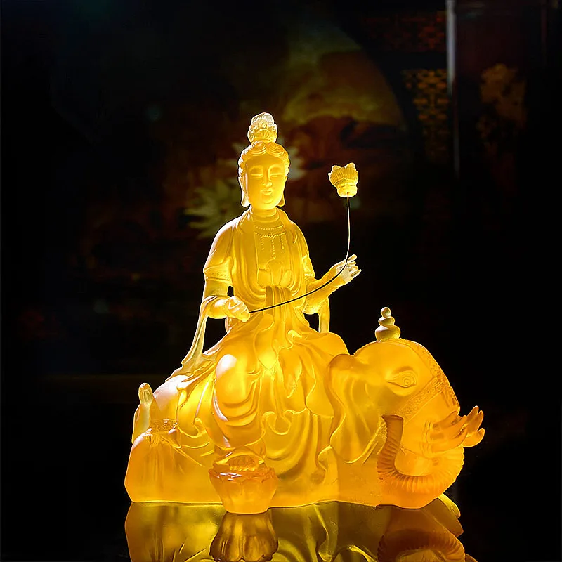 

Delicate 20cm Yellow Resin Samantabhadra Buddha Statue ,Tibetan Keep Safe Suppliers Home Putting Decorations Figurines