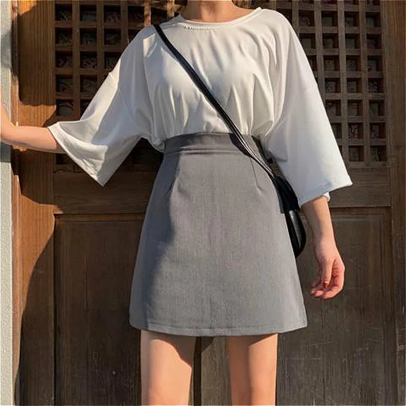 Skirts Women Solid All-match Mini Teenagers Fashion Lady Empire Popular Charm Preppy Temperament Ulzzang Simple Casual Gray New