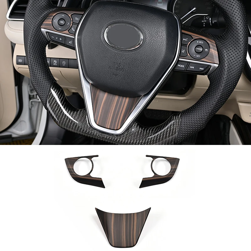 Steering Wheel Button Frame Gear Head Knob Cover Central Strip Interior Stickers ABS Golden Wood For Toyota Camry 2018 2019 2020