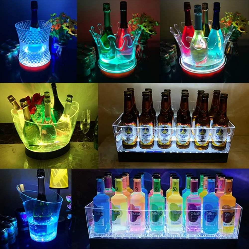 Waterproof LED Rechargeable Ice Buckets Acrylic Transparent NightClub Wine Holder Light Up Champagne Beer ice cooler For Party