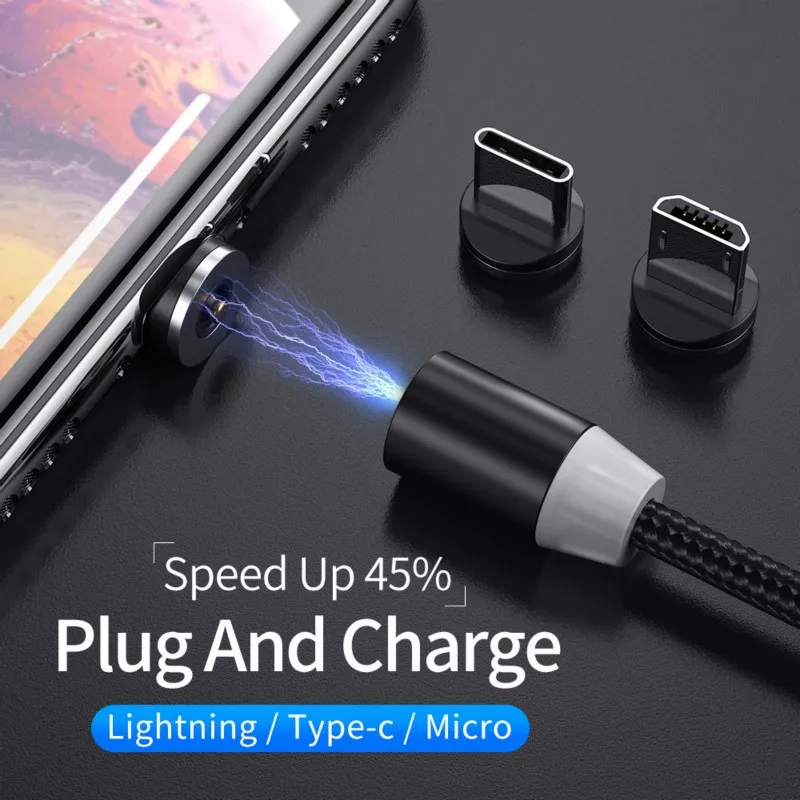 Magnetic Mobile Phone Fast Charger Cable 3 IN 1 Phone Charging Wire Type-C Micro USB Nylon Charger 1M For Iphone Samsung Huawei