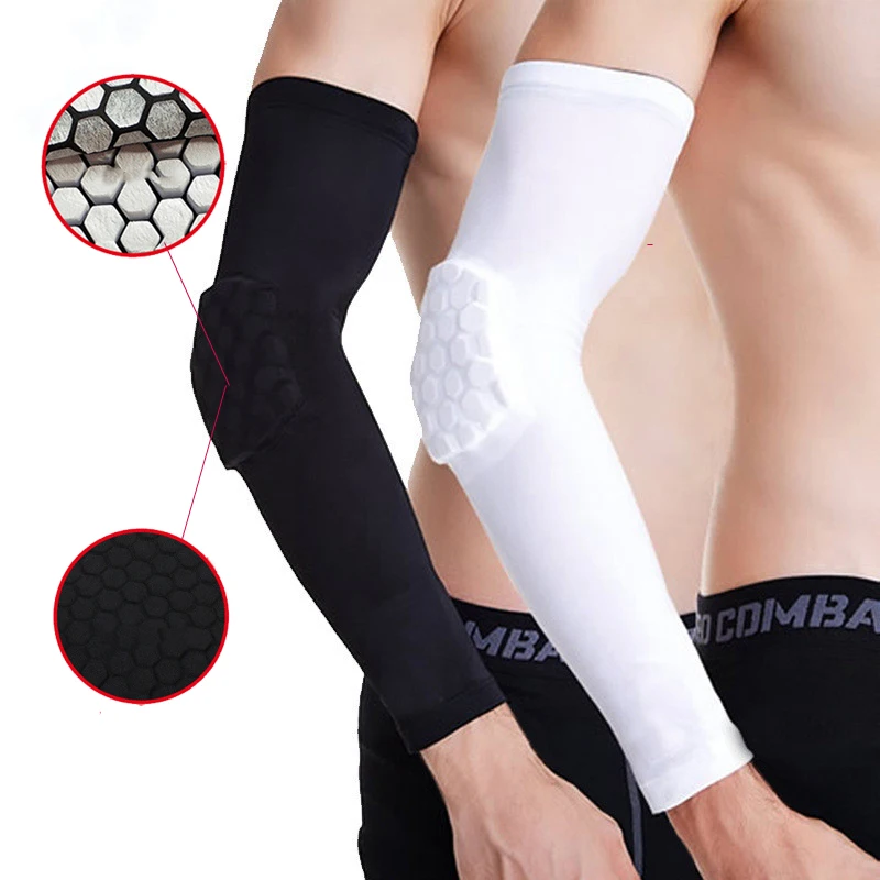 1pc Sports Arm Sleeve Sun UV Protection Honeycomb Anti-collision Lengthen Elbow Pads Basketball Volleyball Cycling Arm Warmers