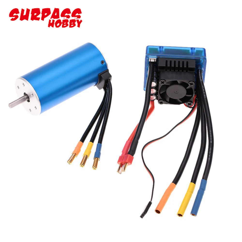 Surpass Hobby 3674 1580KV/1900KV/2250KV 4P Sensorless Brushless Motor 120A 2-4S ESC Program Card For 1:8 RC Car Truck On-road