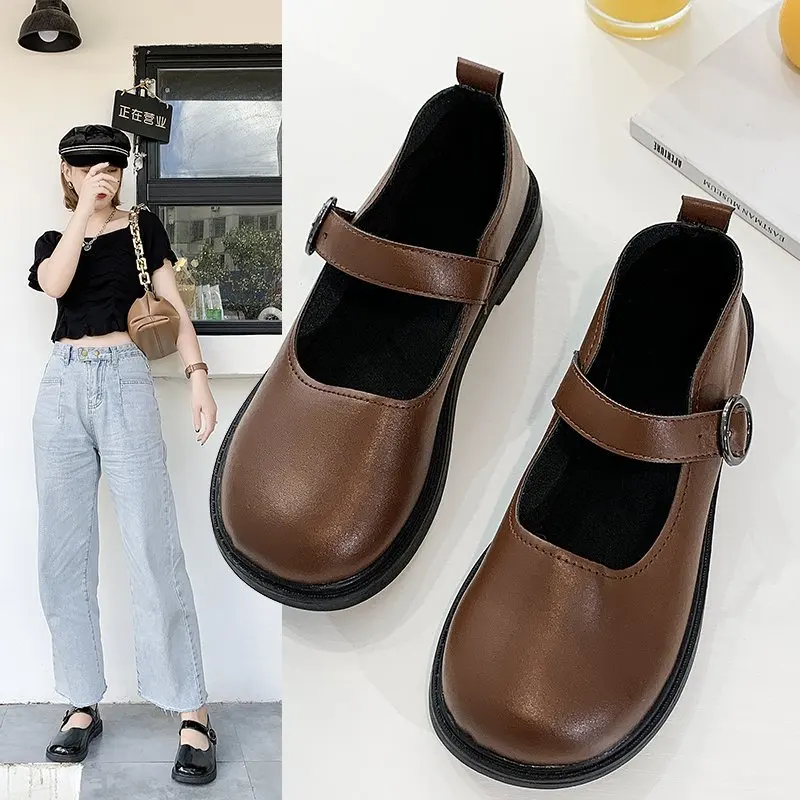 Spring Autumn Lolita Shoes Buckle Mary Janes Shoes Patent Leather Shallow Woman Flats Girls Shoes Size 34-40 zapatos mujer