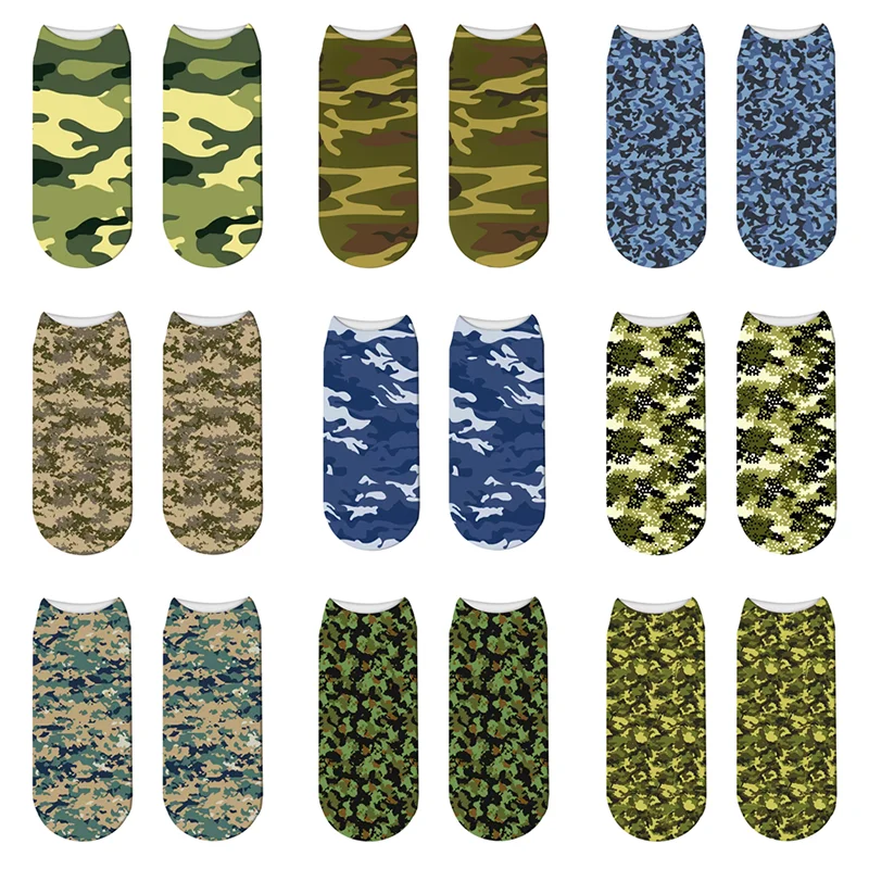 Spring Autumn Fashion Camouflage Cotton Sock Unisex Invisible Ankle Socks Women And Men Breathable Thin Boat Socks Short Socks