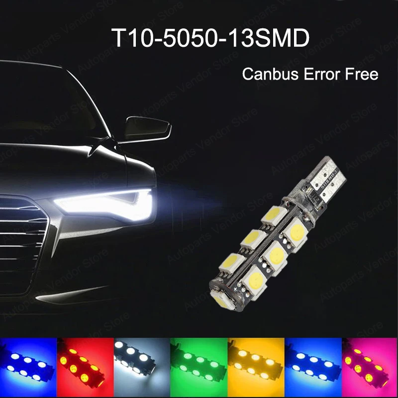 

10 шт., Автомобильные светодиодные лампы T10 W5W 5050 13SMD без ошибок