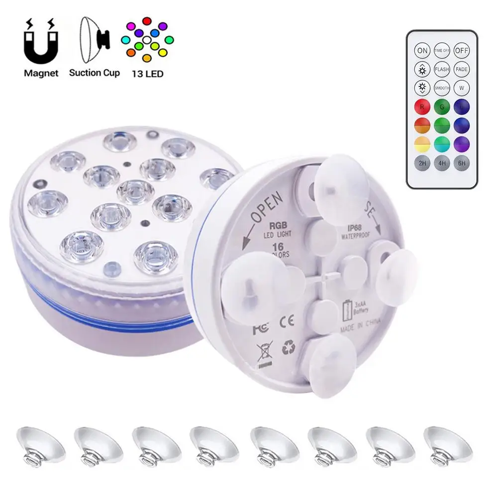 13 LED Diving Light 16-Color Remote Control Swimming Pool Lamps RGB Dive Light Durable LED Bulb Underwater Night Light Battery