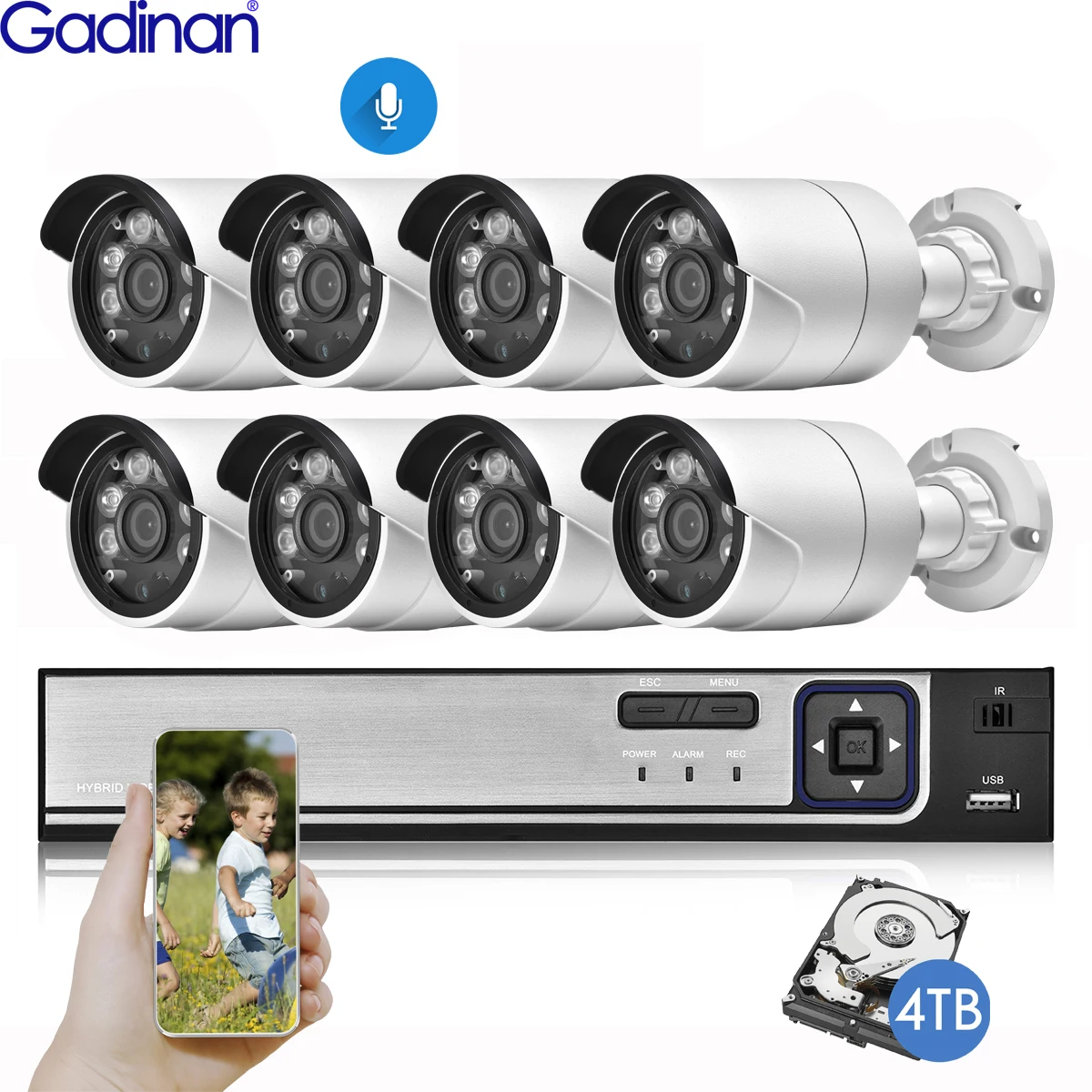 

Gadinan 8CH / 4CH 5MP NVR POE CCTV Camera Security System Audio Outdoor 5MP 4MP IP Camera H.265 Video Surveillance NVR Set XMEye