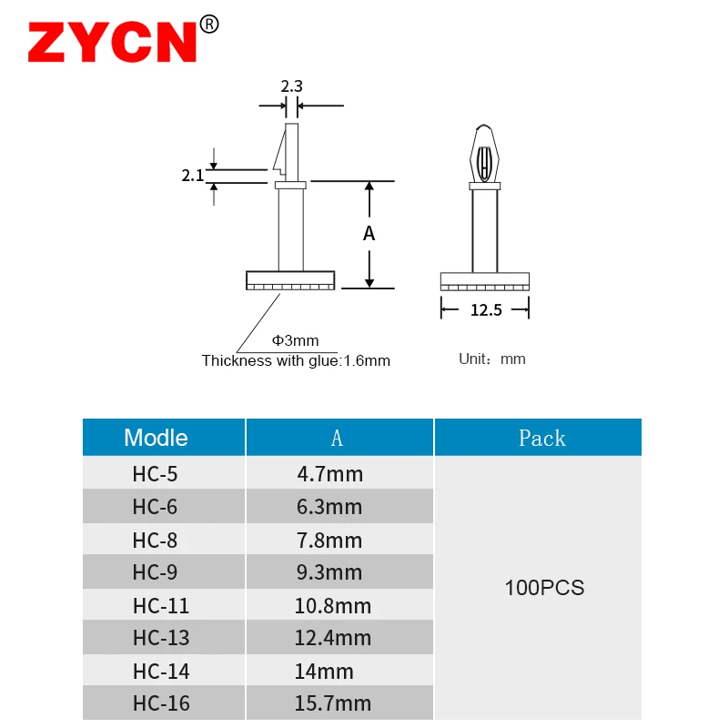 100PCS HC-5/6 Nylon Plastic Stick Fixed Clip PCB Module Spacer Standoff Lock Snap-In Adhesive 3MM Hole Support Isolation Column