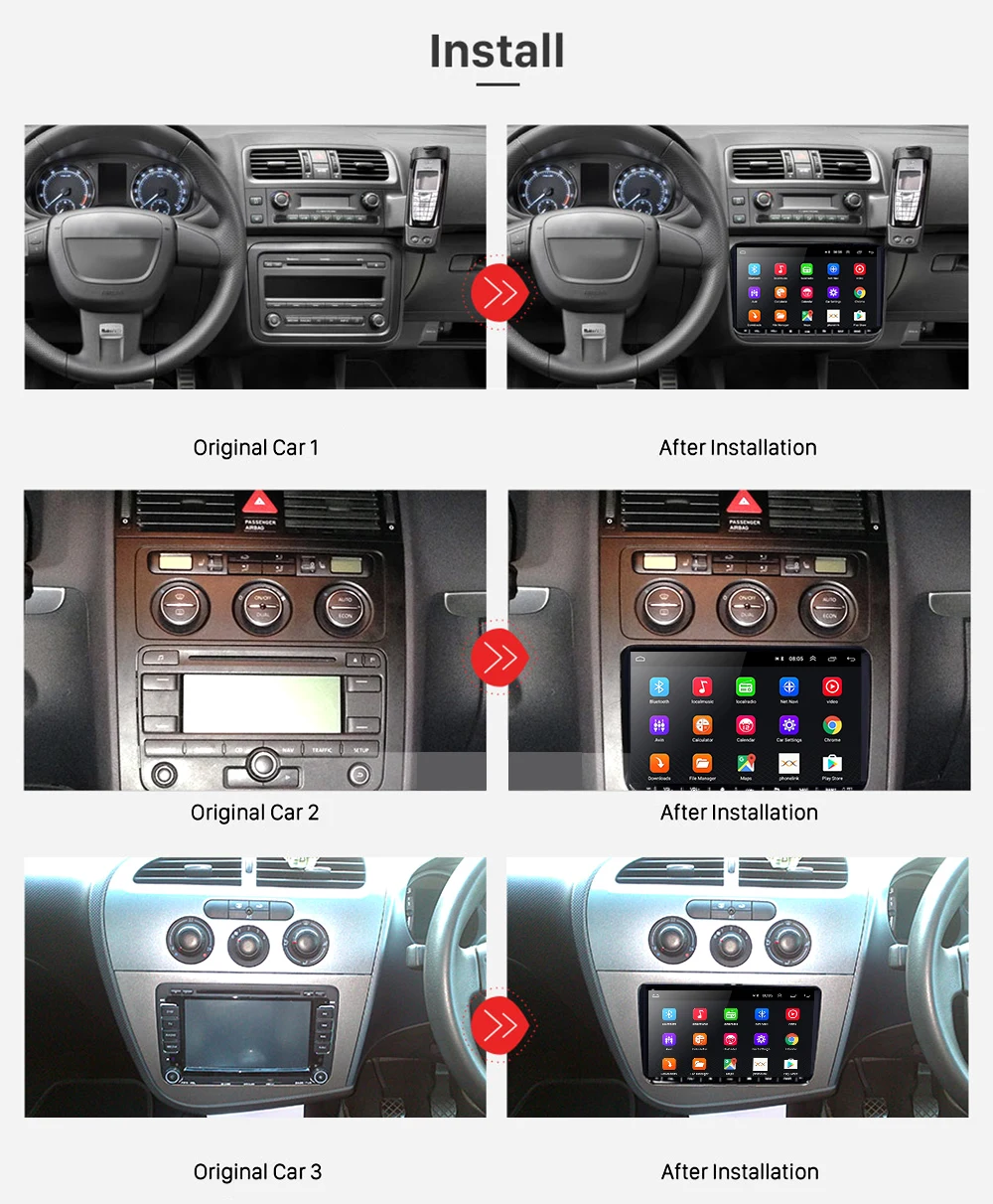 Podofo Android 10.0 2Din Car Radio Carplay 8G+128G Stereo Receiver For VW Volkswagen Golf Polo Skoda Octavia Tiguan Passat b6 b7