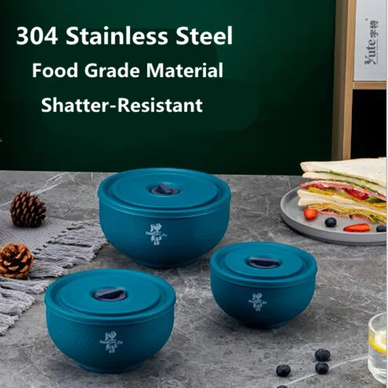 

3 шт./компл., набор мисок для смешивания из нержавеющей стали с крышками, кухонные салатники для приготовления пищи, выпечки, гнездования яиц и хранения овощей