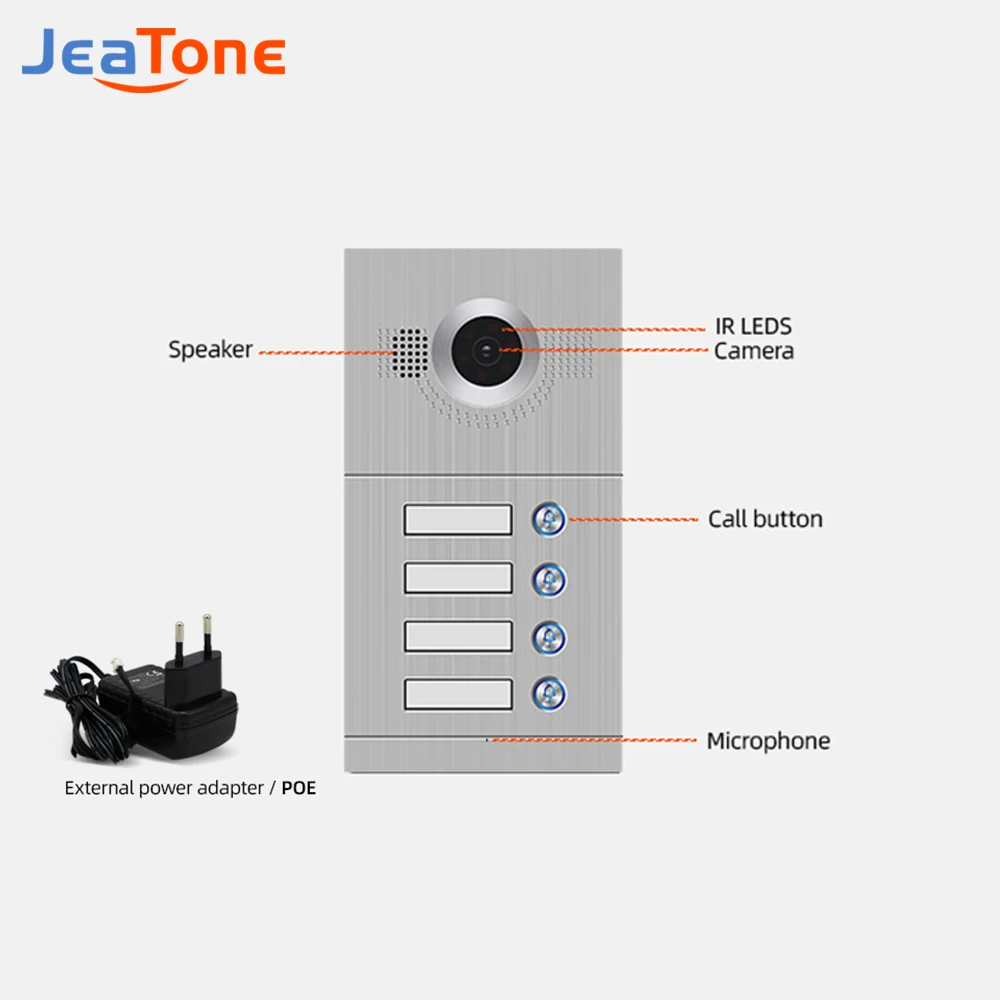 Jeatone Video Doorphone SIP Doorbell with PoE Night Vision AHD 720P 100° Wild View Angle Sensor Aluminuim Alloy Call panel