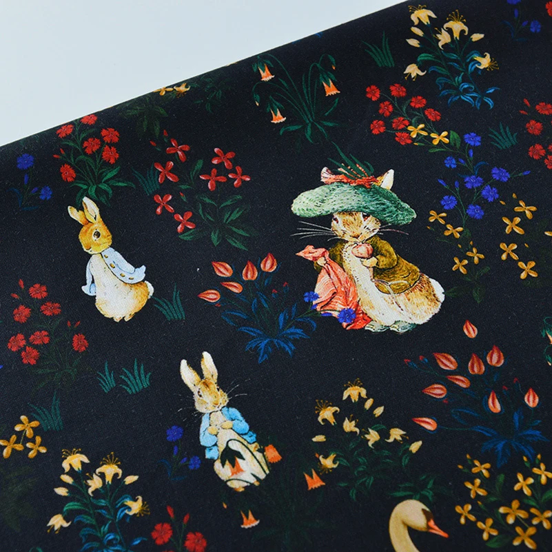 100%Cotton Fabric Rabbit Printed Cartoon Pastoral Style for Sewing Baby Clothes Per Half Meter