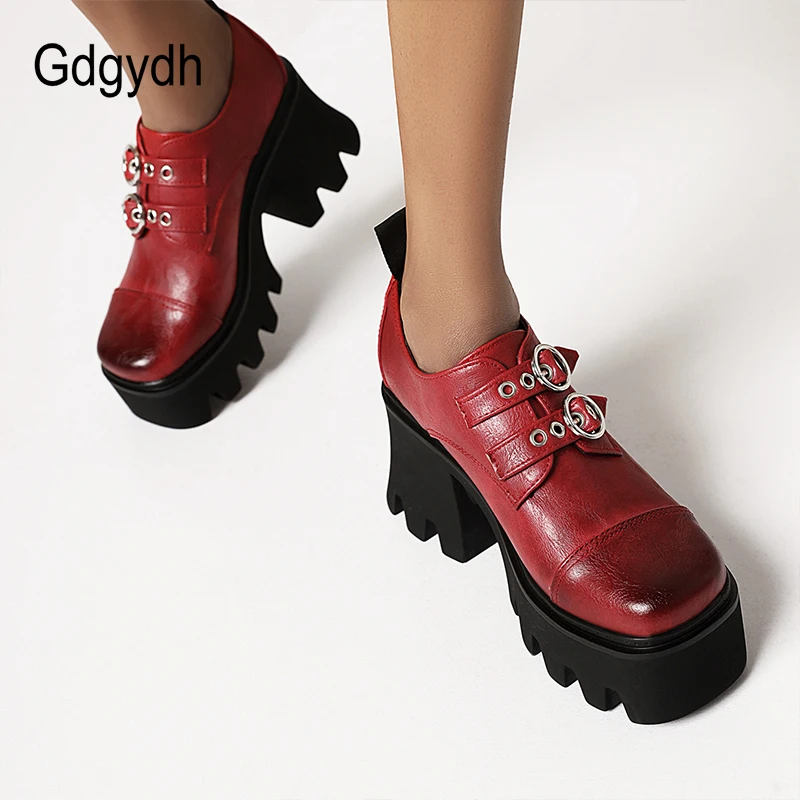 Gdgydh INS na sprzedaż pani platforma klamra blok czółenka gruba podeszwa buty dla kobiet w stylu Vintage Goth buty biurowe Drop Shipping