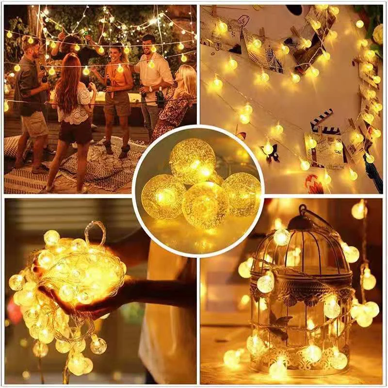 Solar LED String Fairy Lights 5M 20LED Bulb Outdoor Waterproof Garland Courtyard Garden Decoration Christmas Holiday Lighting