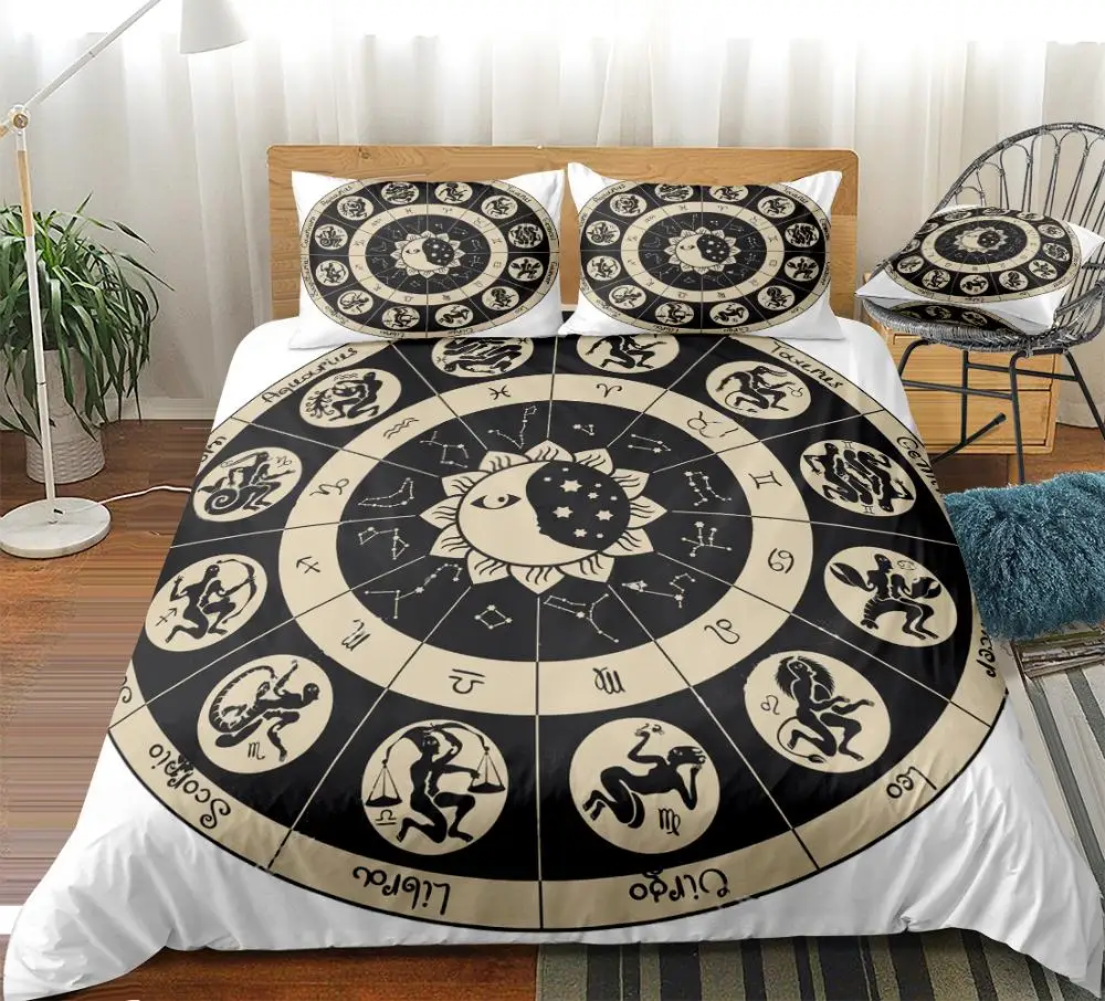 

Bohemian Mandala Duvet Cover Set Space Boho Bedding Roman Medallion Constellations Pattern Black Brown Bed Set 3pcs Dropship