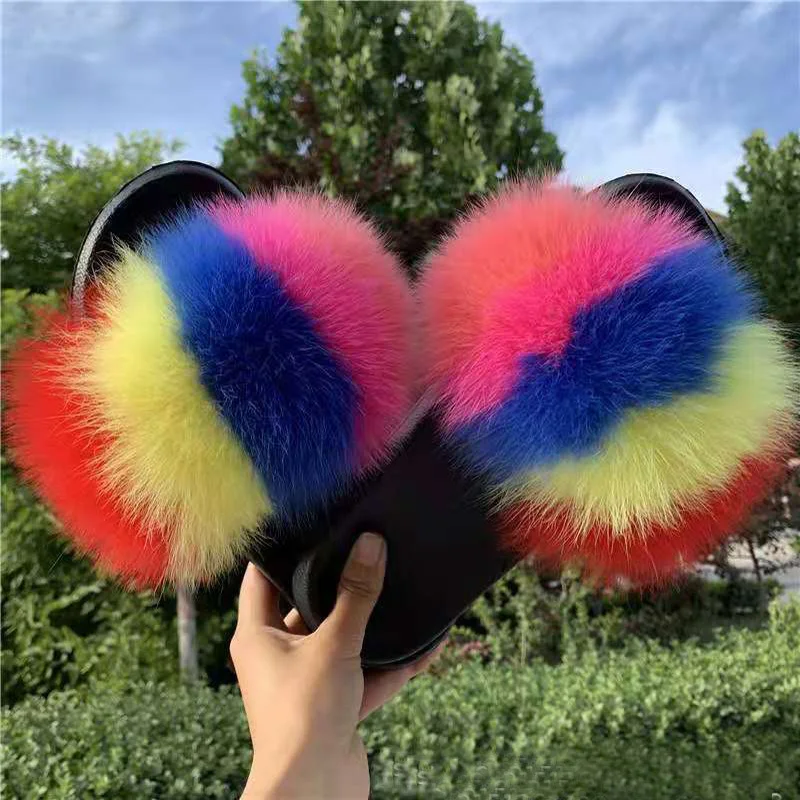 Wholesale New Arrival Sandals Shoes Colorful Plush Flip-flops Fluffy Fur Slides Vendor Open Toe Soft Fur Slippers For Women