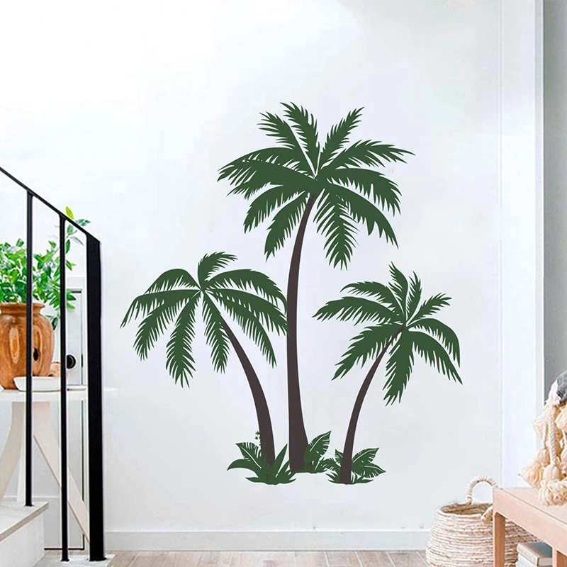 Large Tropical Palm Tree Wall Sticker Kids Living Room Summer Holiday Landscape Beach Palm Travel Wildlife Wall Decal Playroom