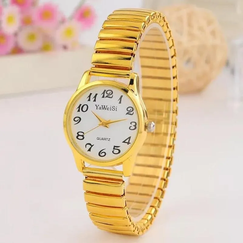 Fashion Luxury Gold Silver Elastic Strap Quartz Watches Couple Clock Watches Watches For Women Wrist Business Men Casual Wa S5O5