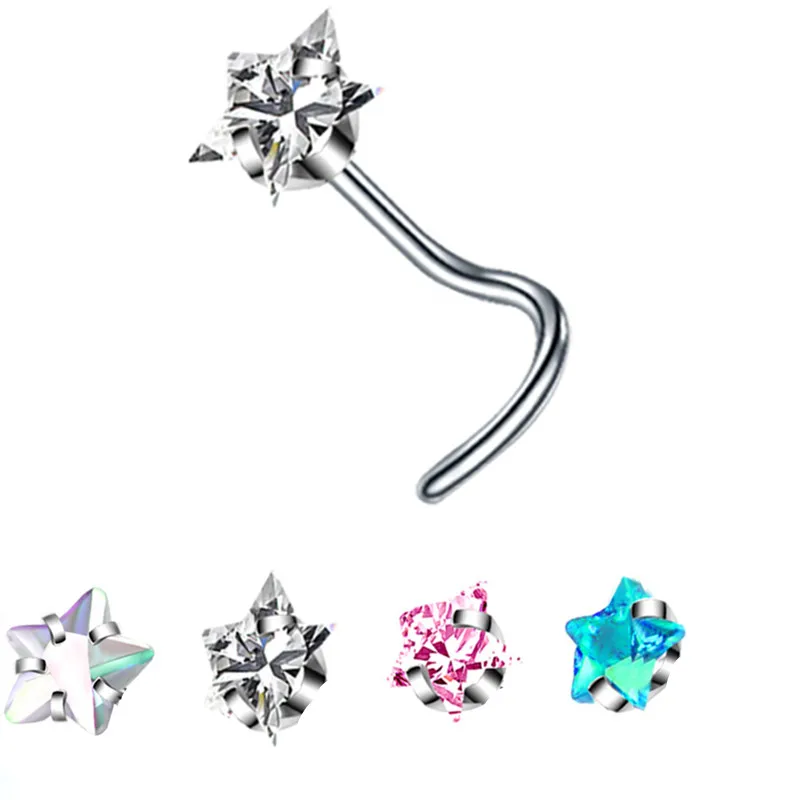 Crystal L Shape Nose Stud Set Stainless Steel