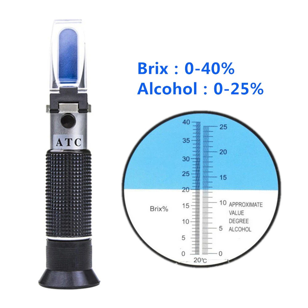 Handheld Grape refractometer for wine 0-25% Spirits Tester Alcoholo meter Brix 0-40% Sugar Concentration Meter Dual-scale