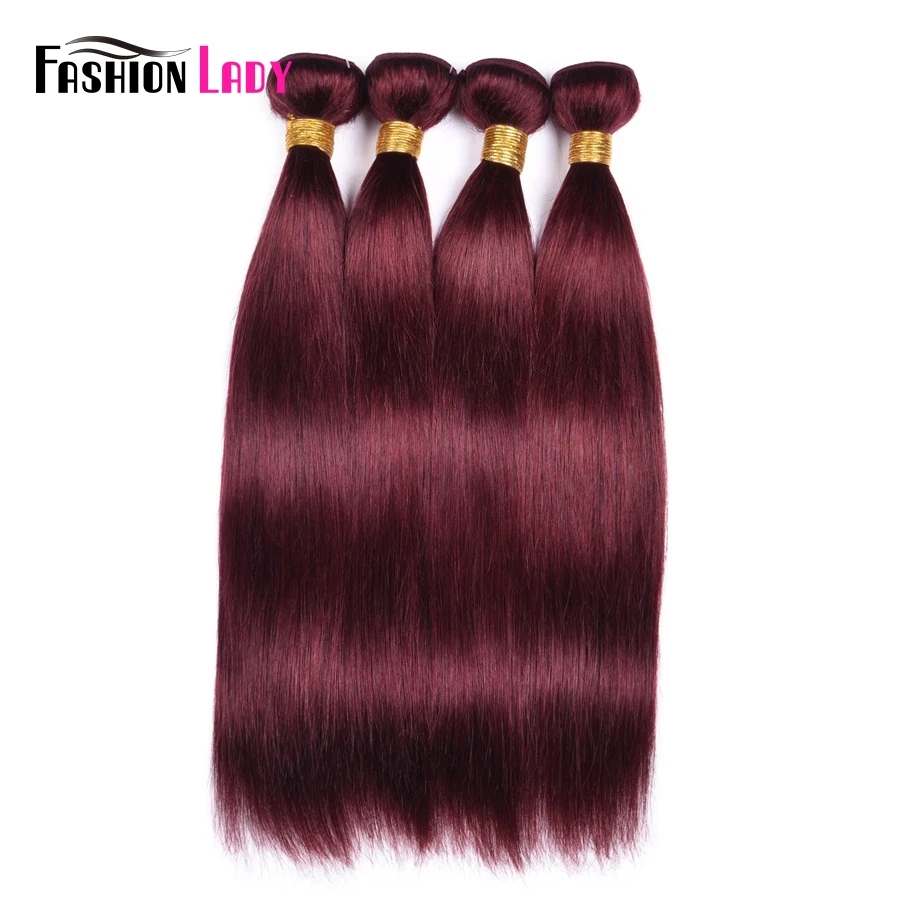 Fashion Wanita-Berwarna Brasil Lurus Bundel Rambut Manusia Bundel Merah Gelap 99j Bundel 3/4 Bundle Per Pack Non-Remy