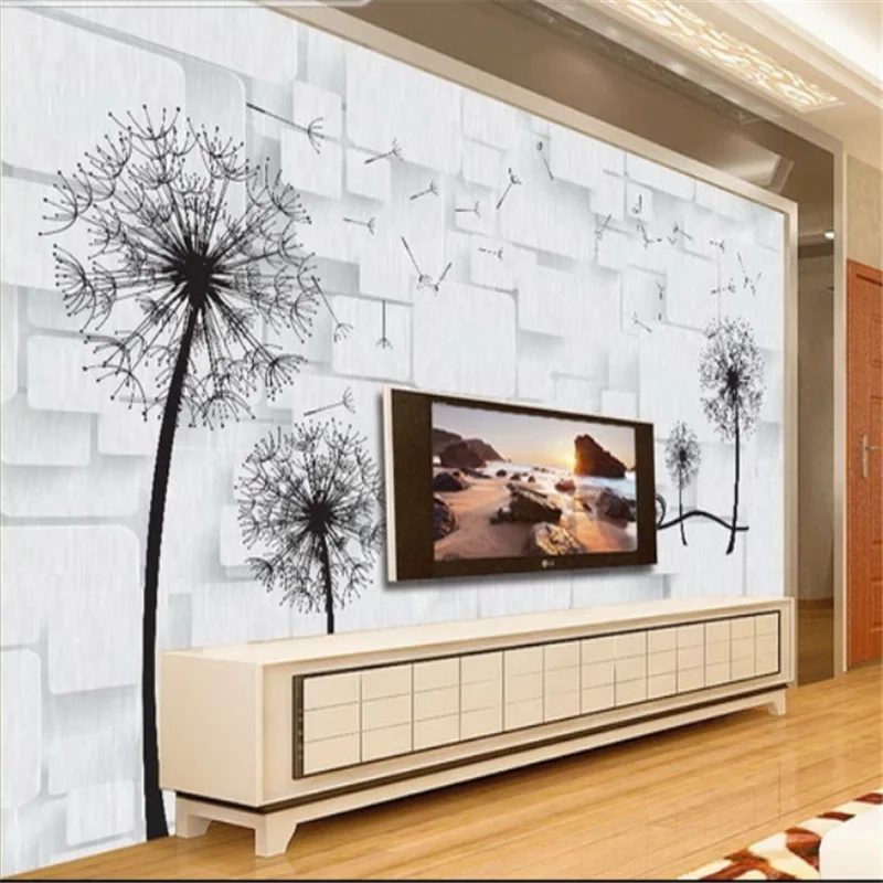 

wellyu Customized large mural 3D romantic dandelion TV background wall living room bedroom background wallpaper