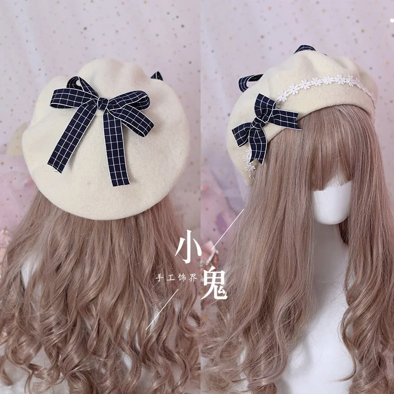 Beret hat lolita girl sweet cute female daisy bow hat