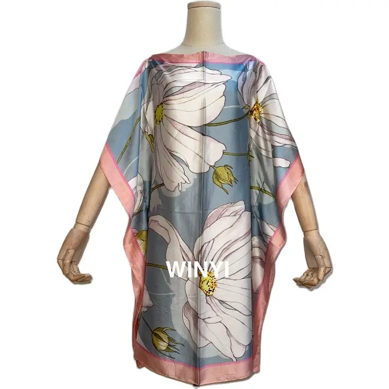 Fashionable Africa 2021 silk kaftan dress boho colourful pattern Dashiki African women's Silk Kaftan dress African Clothing