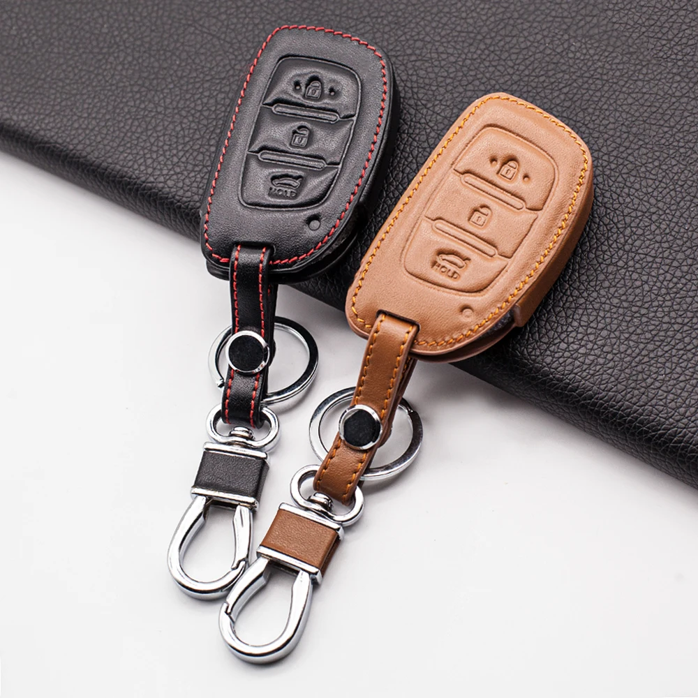 High Quality Leather Key Case For Hyundai IX25 IX35 I20 I30 I40 hb20 Santa Fe Creta Solaris 2017 Car Key Cover Accessories