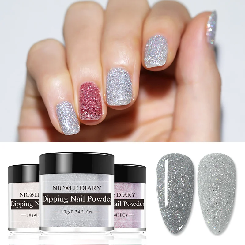 10g Glitter Dipping Nail Powder Nature Dry Acrylic Powder Laser Silver Dust Chrome Dip Nail Powder Pigment For Nails Art Designs