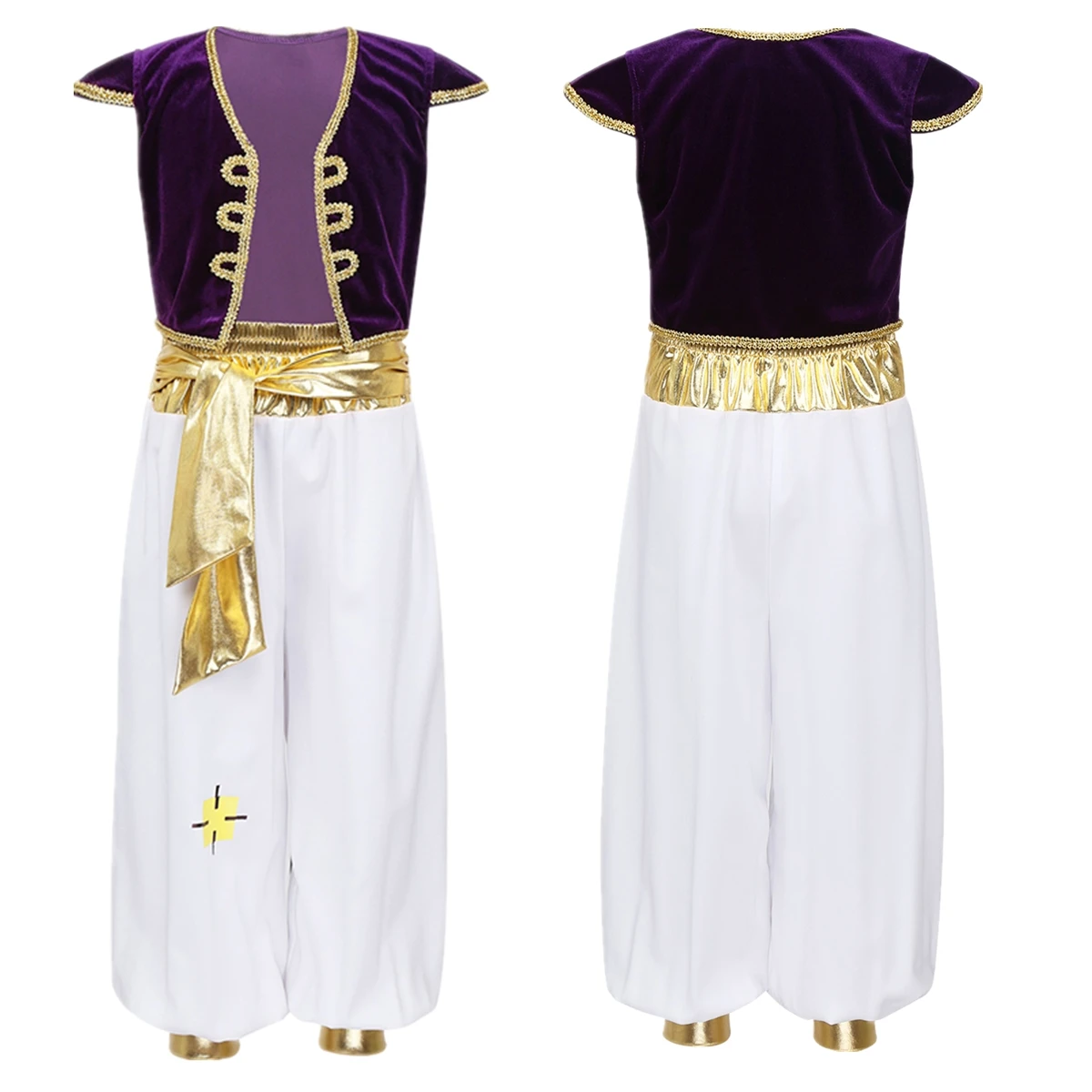 Kids Boys Fancy Arabian Prince Outfits Cap Sleeves Waistcoat with Pants Halloween Fairy Party Carnival Dress Up Cosplay Costume