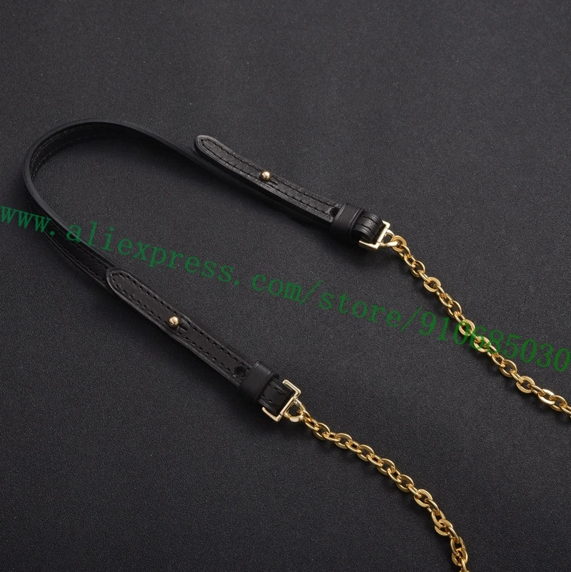 Black Vegetable Tanned Calf Leather Silvery Metal Chain Shoulder Strap For Designer Women Handbag Lady Bag Parts Substitute