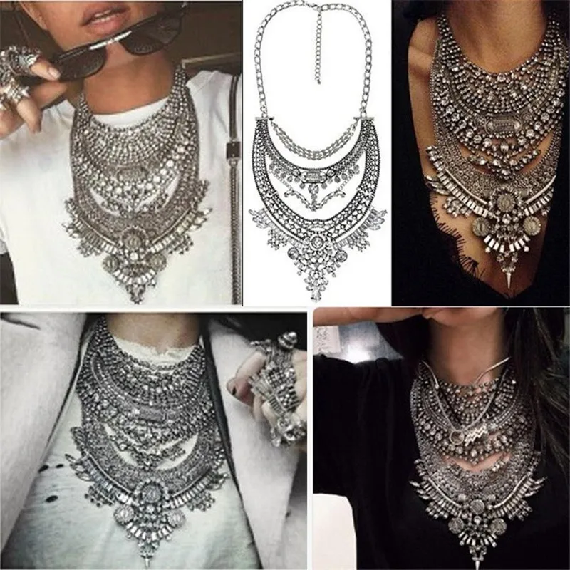 2024 New Fashion Vintage Indian Statement Necklace Women Jewelry Maxi Long Big Chunky Boho Ethnic Large Choker Necklace