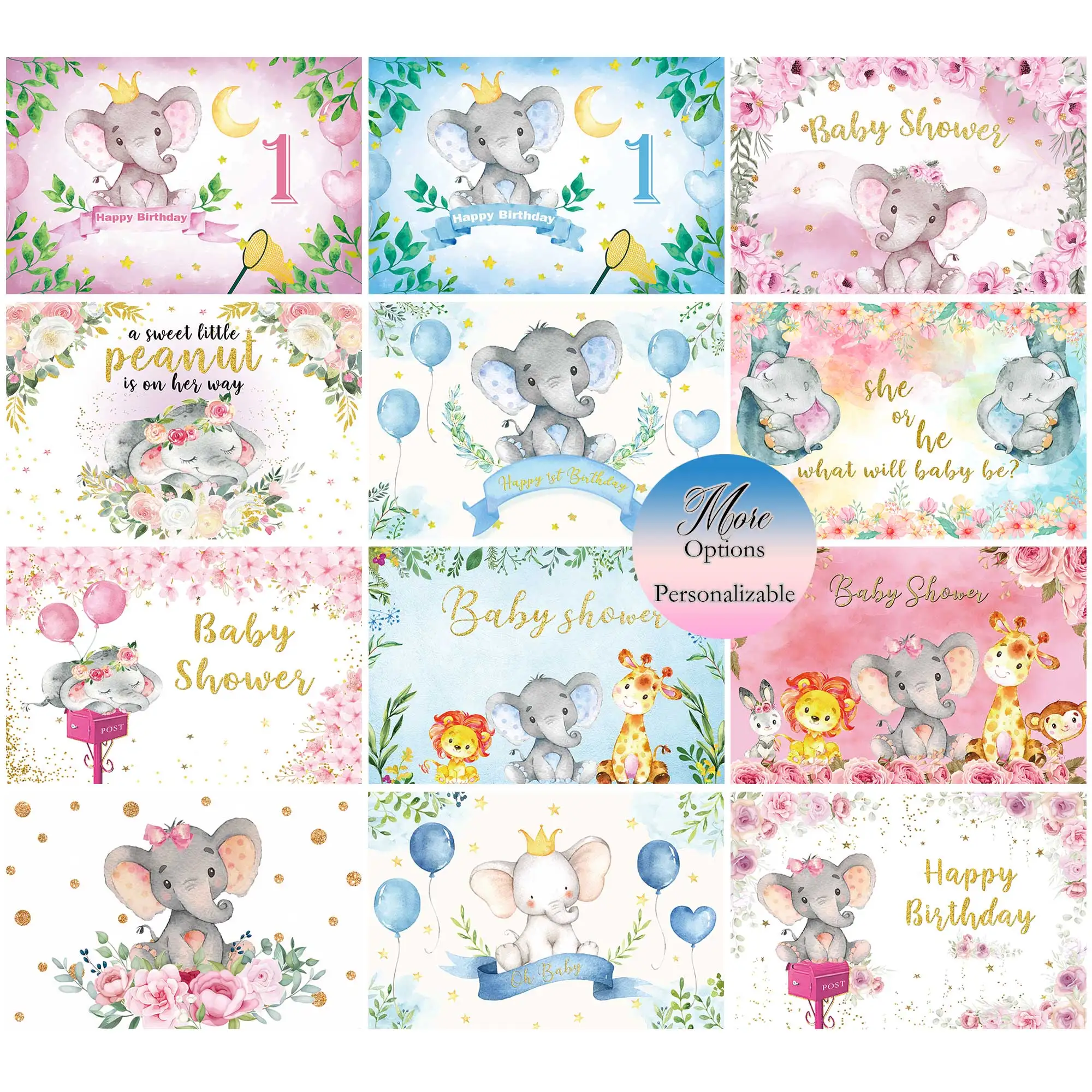 SeekPro New Born Elephant Balloon Party Baby Shower Bapteme Photography Background bambini compleanno Studio Mi decalizo sfondo