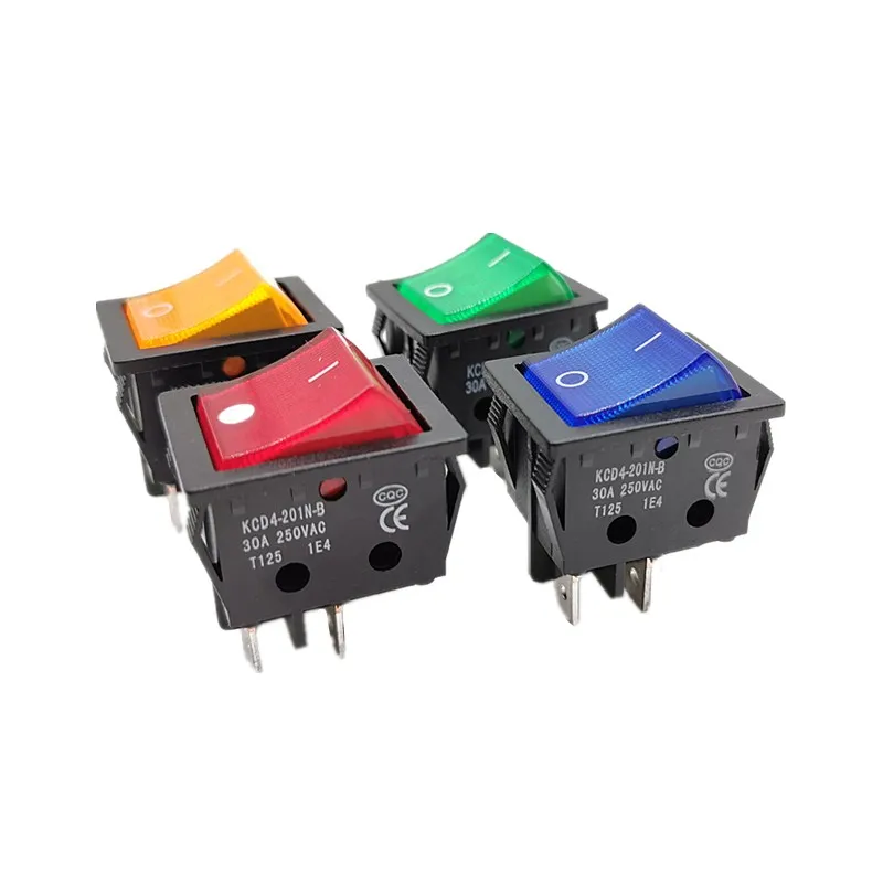 KCD4-201N-B Electric Welding Machine Rocker Switch with Red Blue Green Yellow Light 30A 250VAC Electric Oven Heater switch 4Pin
