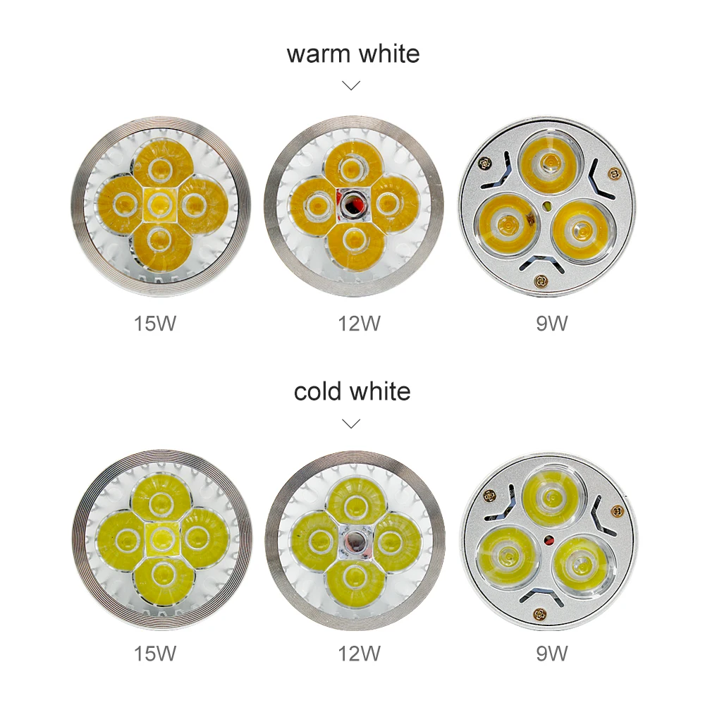 고품질 GU10 LED 전구, 밝기 조절되지 않는 LED 램프, 웜 화이트, 콜드 화이트, 60 빔 앵글 램프 조명, 9W, 12W, 15W, 110V, 220V